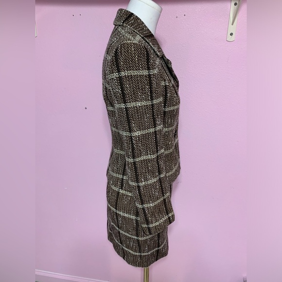 Vintage bebe Brown Tweed Blazer Skirt Suit Set - Picture 4 of 16